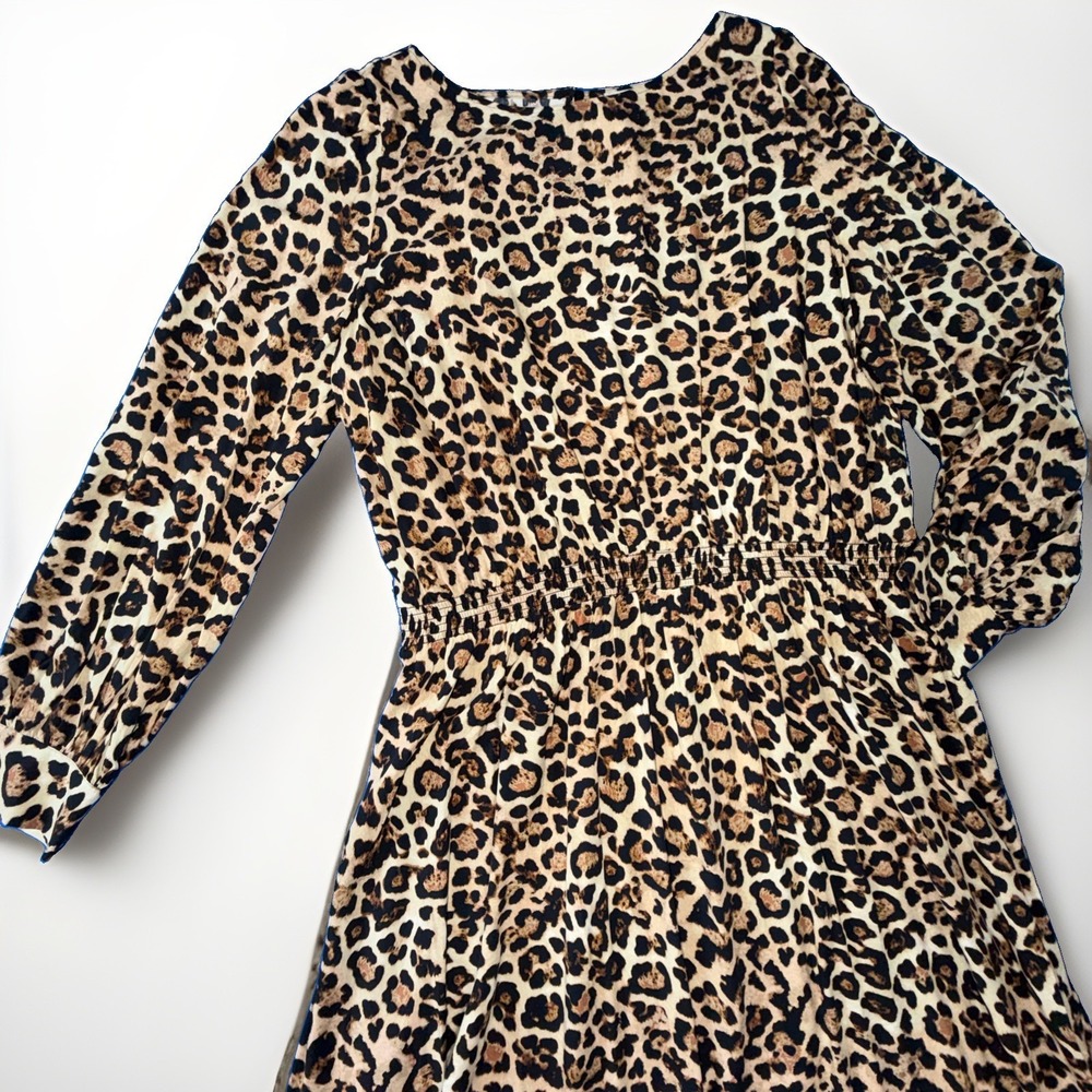 LOFT Leopard Print Long Sleeve Smocked Maxi Dress Size XXLT